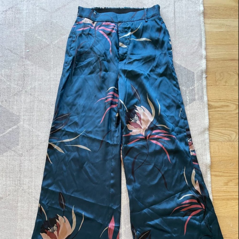 Zara tropical print palazzo silk pants sz m